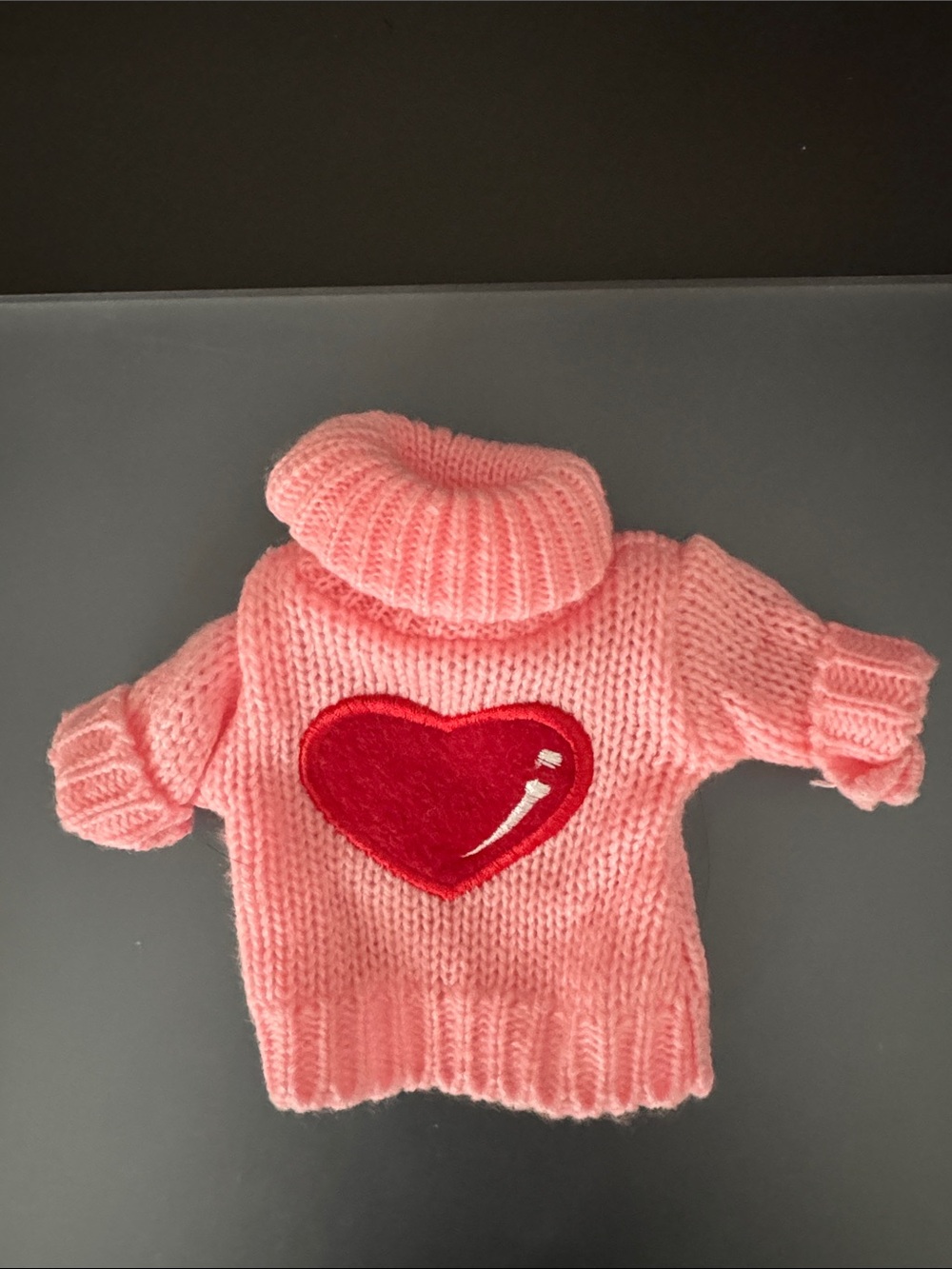 Pink Turtleneck Sweater with Red Heart Patch for Doll or Beanie Baby